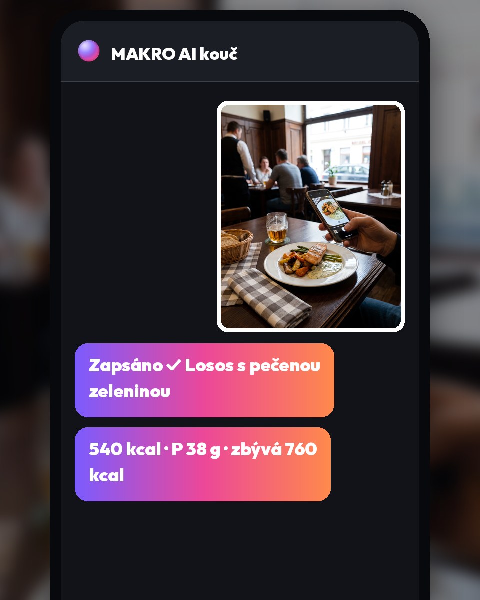 Konverzace: vyfocené jídlo v restauraci a zápis maker